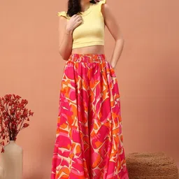 OTABU Women Abstract Printed Relaxed Flared Fit Wrinkle Free Trousers-image-91