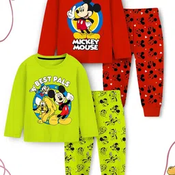 Disney By Miss and Chief Boys Pack Of 2 Mickey Mouse Printed T-shirt With Pyjamas-picture-19