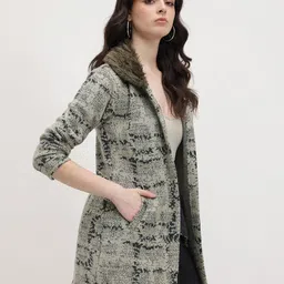 The Roadster Life Co Self Design Abstract Woollen Longline Cardigan image 4