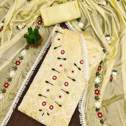 Sidhidata Floral Embroidered Chanderi Cotton Unstitched Dress Material-picture-27