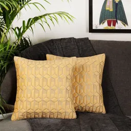 MONKDECOR Set Of 5 Yellow Velvet Square Cushion Covers image 2