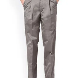 Peter England Men Grey Solid Formal Trousers image 1