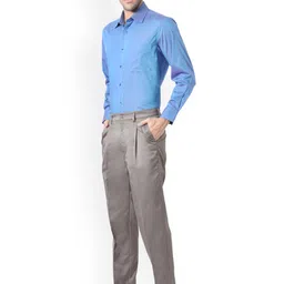 Peter England Men Grey Solid Formal Trousers image 4