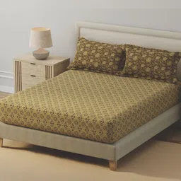 Layers BasicX Brown Printed Pure Cotton 120 TC Queen Bedsheet & Pillow Covers-100" x 88" image 4