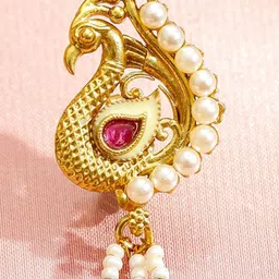 Rubans 22K Gold-Plated Kundan Studded And Pearls Beaded Peacock Shaped Stud Nosepin-picture-28