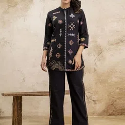 AUTUMN LANE Embroidered Pure Cotton Mandarin Collar Top & Trousers Co-OrdSet-picture-11