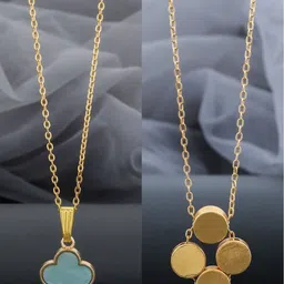 Birado Jewellery Set Of 2 Stainless Steel Gold-Plated Enamelled Pendants With Chain-picture-50