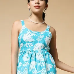 Womenster Women Tropical Printed Scoop Neck Cotton Peplum Top-picture-36