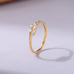 Ornate Jewels 925 Silver 18K Gold Plated Natural White Zirconia Dew Leafy Ring-picture-31