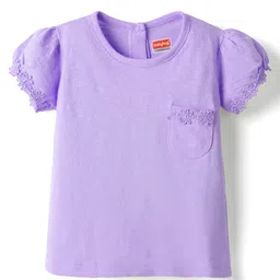 Babyhug Cotton Knit Half Sleeves T-Shirt with Floral Embroidery - Lavender-image-20