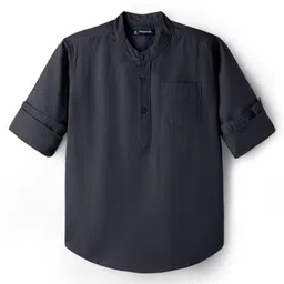 Pine Kids Cotton Woven Full Sleeves Mandarin Collar Solid Kurta Style Shirt - Black-picture-32