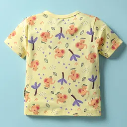 Child World Interlock Knit Front Open Half Sleeves Co-ords Night Suit With Animal Print - Yellow image 3