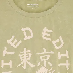 Pantaloons Junior Cotton Spandex Knit Half Sleeves Limited Edition Text Printed Crop Top - Green image 4