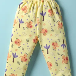 Child World Interlock Knit Front Open Half Sleeves Co-ords Night Suit With Animal Print - Yellow image 5