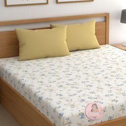 CHHAVI INDIA White & Blue Floral 210 TC King Bedsheet with 2 Pillow Covers-picture-10