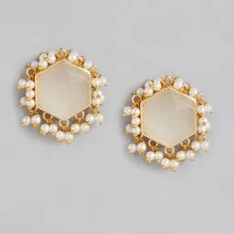 Anouk Gold Plated Beaded Geometric Drop Earrings image 2