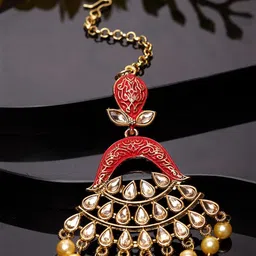 Anouk Gold-Plated Artificial Stones Studded and Beaded Enamelled Maang Tikka-picture-10