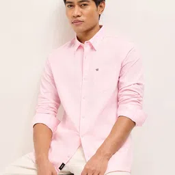 THE BEAR HOUSE Men Slim Fit Solid Spread Collar Pure Cotton Casual Shirt-picture-29