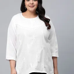 ADA Women Plus Size White Chikankari Embroidered Pure Cotton Handloom Kurti-picture-45