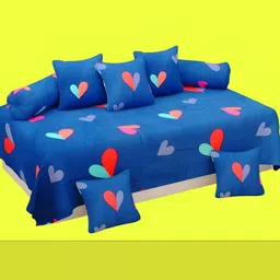 WELLNEST Set Of 8 Blue & Red Graphic Printed Diwan Set-picture-37