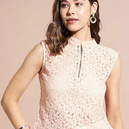 DressBerry Tie-Up Neck Net Crop Top-picture-13