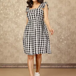 Komarri U Women Cotton Checked Ruffled Fit & Flare Dress-picture-40