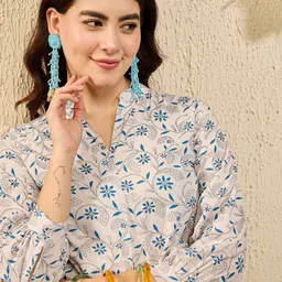 KALINI Floral Print Mandarin Collar Top-image-67