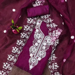 SAINOOR Floral Embroidered Sequinned Oragnza Unstitched Dress Material-picture-39