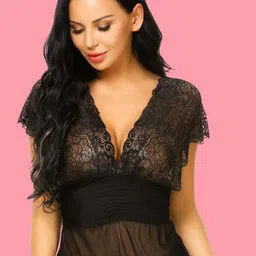 LoveAasan Women Back Open V-Neck Baby Doll With Matching Briefs image 4