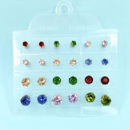 Shivarth 12 Pair Diamond Shaped Studs Earrings image 5