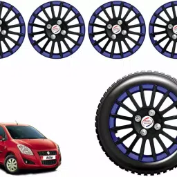 Auto Pearl CBB38 R14 35.56 cm (14 Inch) Press Type Wheel Hubcap with Retention Ring Glossy Black Blue Wheel Cover for Maruti Ritz (Set of 4)-image-28