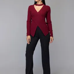 Tamiska By Narendra Kumar Women Ribbed Wrap Knit Pullover Sweater-picture-22