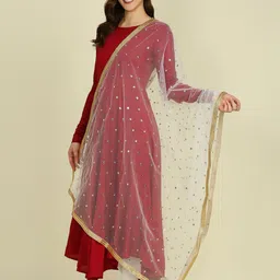 Dupatta Bazaar Floral Embroidered Net Dupatta With Sequinned-picture-24