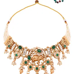 I Jewels Green Rajwadi Gold Plated Elephant Kundan Jewellery Set image 3