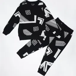 Be Awara Full Sleeves Abstract Pattern Printed Cotton Sweatshirt & Joggers Set - Black-picture-25