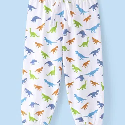 Babyhug Cotton Knit Full Length Lounge Pant  Dino Print -  White-picture-32