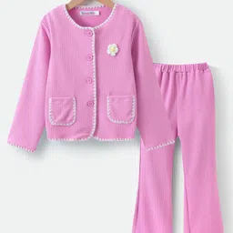 Kookie Kids Top & Pant Party Set with Floral Applique - Pink-picture-16