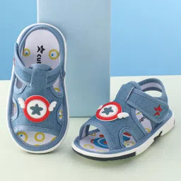 Cute Walk By Babyhug Sandals With Velcro Closure & Star Applique - Blue-image-27