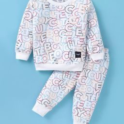 Simply Single Jersey Knit Full Sleeves T-Shirt & Lounge Pants Co-Ord Set With Alphabets Print - White-picture-15