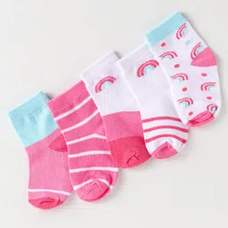 Doodle Poodle Cotton Knit Ankle Length Striped & Color Block SocksPack of 5 - Pink & White-picture-25