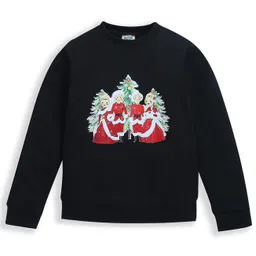 ZIP ZAP ZOOP Cotton Knit Christmas Theme Full Sleeves Christmas Tree Printed Sweatshirt - Black-picture-15