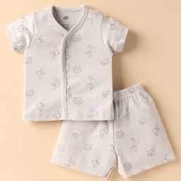 Zero Sinker Knit Half Sleeves Shorts Co-Ord Night Suit With Teddy Bear Print - Grey-picture-19