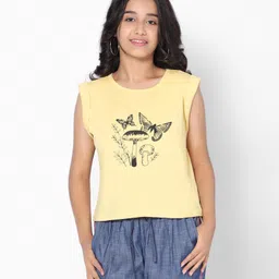 TeenTrums 100% Cotton Sleeveless Butterfly Printed Tee - Yellow-picture-10