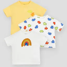Somersault Pack Of 3 Cotton Half Sleeves Puzzel & Rainbow Printed Tees - Multi Colour-picture-13