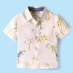 CrayonFlakes Rayon Half Sleeves Palm Trees Printed Shirt - Off White-image-70