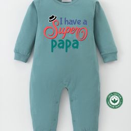 BLUSHES 100% Cotton Fathers Day Theme Half Sleeves I Have A Super Papa Text Printed Romper - Olive Green-picture-8