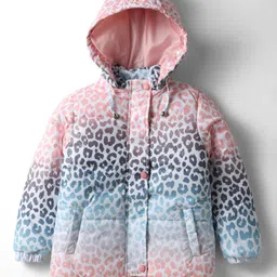 Primo Gino Woven Full Sleeves Hooded Padded Jacket With Cheetah Print Design & Detachable Hood - Pink-image-79