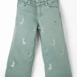 Olio Kids Cotton Woven Full Length Trouser with Bunny Embroidery - Olive Green-picture-33