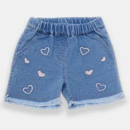 Creative Kids Denim Cotton Hearts Embroidered Frayed Shorts - Light Blue-picture-27