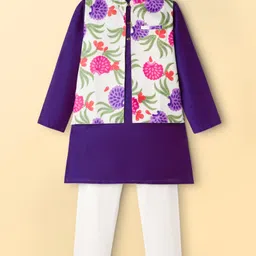 Pine Kids Woven Full Sleeves Kurta Pajama Set with Jacket & Tropical Theme Print - Purple-picture-11